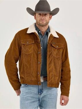 Wrangler Brown Corduroy Sherpa-Lined collared flap pocket western Jacket-2X